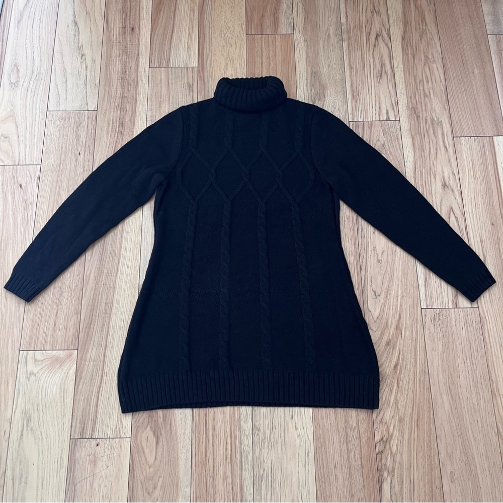Susan Graver Black Cable Knit Turtleneck Sweater Size S
